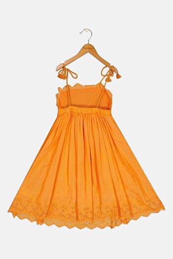 Miss Kids Girl Plain Casual Dress, Orange