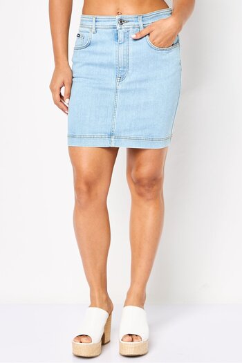 Dolce&Gabbana Women Washed Denim Mini Skirt, Light Blue