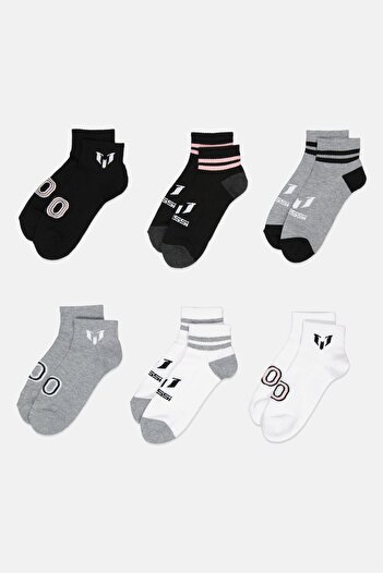 MESSİ Men 6 Pairs Brand Logo Cushioned Quarters Socks, Multicolor