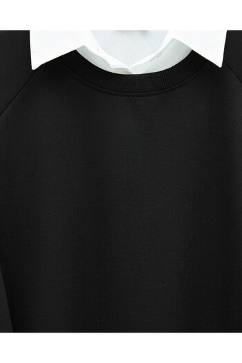 Modamorfo Two-Strap Slit Detailed Loose Combed Cotton Tunic - Black