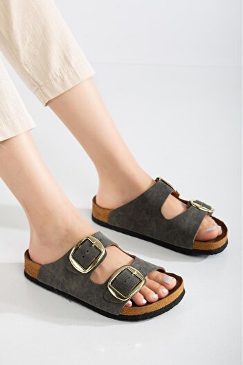 Genetti Women's Double Gold Buckle Comfortable Casual Slippers