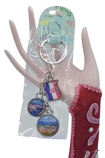 Dünyadan Hediyeler Croatia Triple Epoxy Metal Double Sided Drop Keychain Croatia