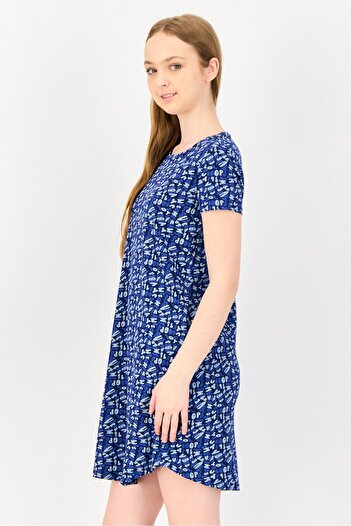 Zivame Women All Over Print Short Sleeve Sleep Dress, Multicolor