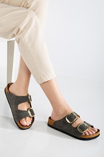 Genetti Women's Double Gold Buckle Comfortable Casual Slippers