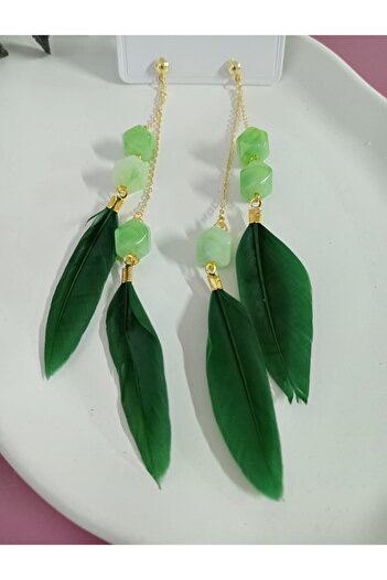 mos&more Green Feather Lightweight Stylish Earrings
