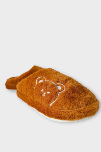 Liger Closed Front Teddy Bear Printed Plush Women's House Slippers Taba