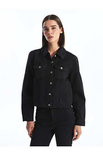 LC Waikiki Lcw Vision Black Shirt Collar Women Jean Jacket