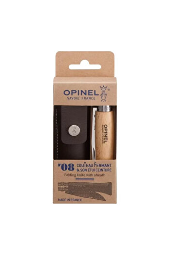 Opinel Pocket Knife N°08 with Sheath, Stainless Steel, 8.5 cm, 'Tradition Inox'