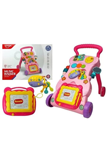 LeanToys Multifunkční dětské chodítko s aktivitním centrem, růžové