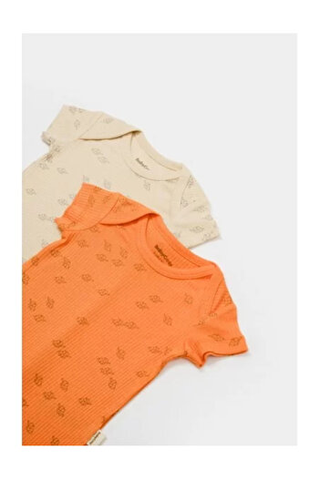 BabyCosy Set 2 salopete scurte Printed, BabyCosy, 50% modal+50% bumbac, Stone/Apricot
