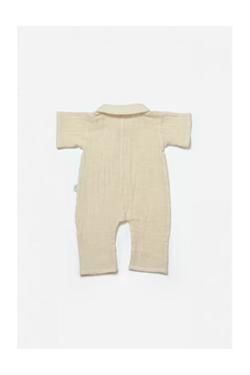 BabyCosy Short-sleeved jumpsuit with buttons Sheep, 100% cotton - Stone,