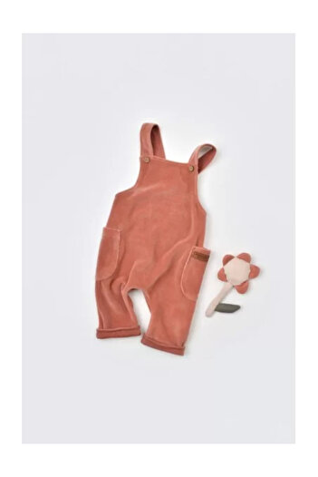 BabyCosy Velvet Overalls with Straps in 80% Cotton and 20% Polyester - Brick, (Size: 18-24 M