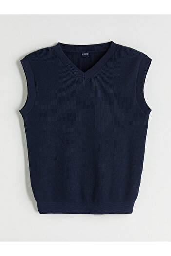 LC Waikiki Navy Blue V-Neck Boy's Knitwear Sweater