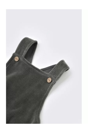 BabyCosy Velvet Romper with Straps - Anthracite, (Size: 6-9 months)