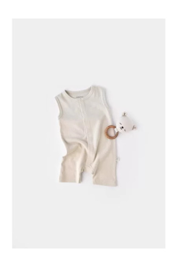 BabyCosy Sleeveless Romper with Shorts - 100% Cotton - Stone