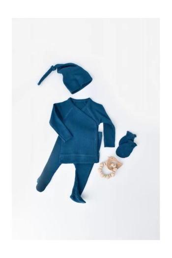 BabyCosy Set 4 pieces: blouse, pants, cap, and gloves made from cotton and modal - Navy,