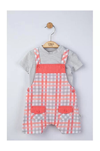 Tongs Baby Set salopeta cu tricou in carouri pentru bebelusi