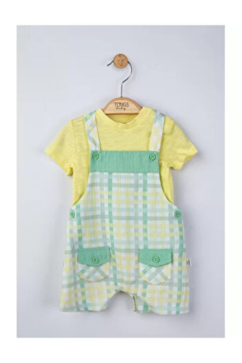 Tongs Baby Set salopeta cu tricou in carouri pentru bebelusi