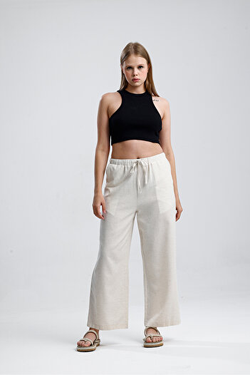 Tate Cream Straight Cut Cotton Linen Pants