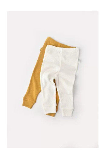 BabyCosy Set of 2 unisex baby pants made of cotton and modal - Mustard/Ecru
