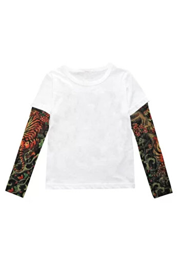 drool White Kids T-Shirt with Tattoo - (Size: 90, Model: Model B)
