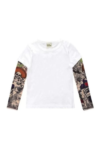 drool White Children's T-Shirt with Tattoo (Size: 80, Model: Model B)
