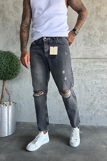 MADZEYMODA Denim Fabric Smoked Boyfriend Fit Ripped Detailed Men's Jean Trousers Ke-299
