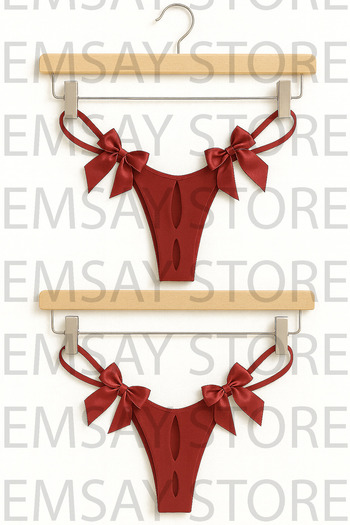 Emsay Store Cotton Quality Plus Size Bowknot Thong Panties Set of 2