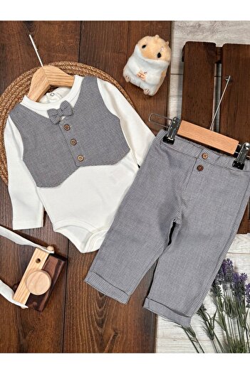 Kids Kingdom 2-Piece Baby Boy Set with Cotton Vest and Bow Tie