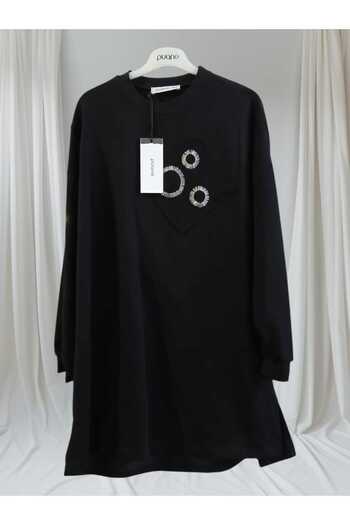 Puane Women's Two Yarn Fabric Pocket Bead Detailed Tunic 10727