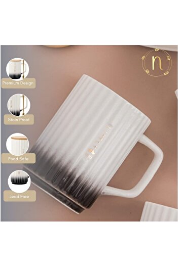 Generic White and Blue Ombre Ceramic Coffee Mug with Wooden Lid and Golden Spoon (Set of 1, 450ml C