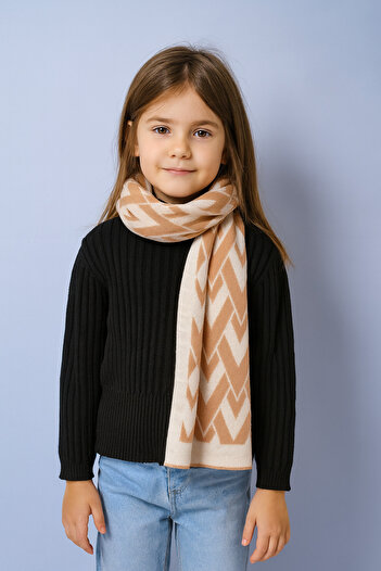 Sebir Moda V Patterned Double-Sided Knitwear Children's Scarf (Age 5-10, 30X140Cm)