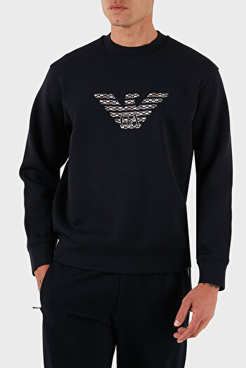Emporio Armani Logo Embroidered Stretch Cotton Regular Fit Crew Neck Sweat Men's Sweat Em002906 Af100