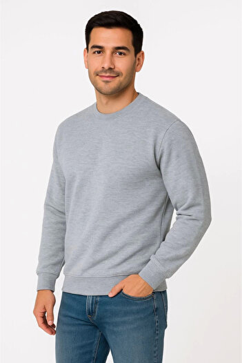 leyla sanat sanata yeni bir bakış açısı Leyla Art Offers a New Perspective on Art Men's Three Thread Plain Crew Neck Sweatshirt - Gray