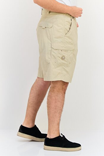 Nautica Men Regular Fit Plain Cargo Shorts, Tan