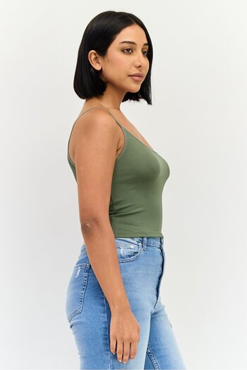 Don't Call Me Jennyfer Women Asymmetrical Neck One Shoulder Ribbed Tank Top, Khaki