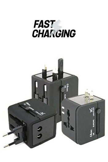 fun zone Universal Travel Adapter Charger With 2 Port Black