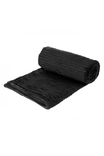 OEM Patura decorativa moale catifelata, dimensiune 220 x 150 cm, model in relief cu dungi, Negru
