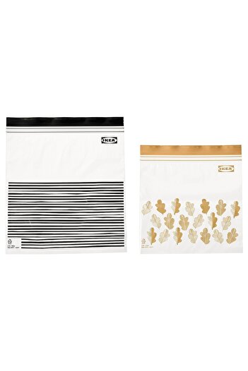 IKEA ISTAD Storage Bag with Zipper, Black/Yellow Print, 2.5/1.2 L