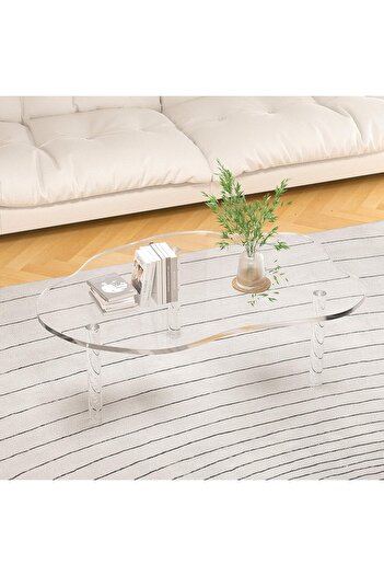 Slasa Clear Acrylic Nesting Tables Set – Cloud Design, Stackable Coffee/End/Side Table (90×71×40cm)