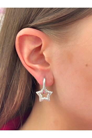 BY YASİN TOPÇU Silver Star Charm Hoop Earrings