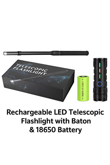 TSUMAB Rechargeable LED Telescopic Flashlight with Baton & 18650 Battery