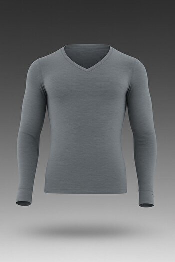 Blackspade Gray Men's Thermal Long Sleeve V-Neck Undershirt 2. Level – Winter Thermal Protective Undershirt New