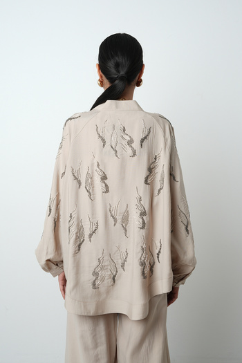 Orfeo Negro Women's Oversized Kimono with Stone Embroidery on the Back and Sleeves