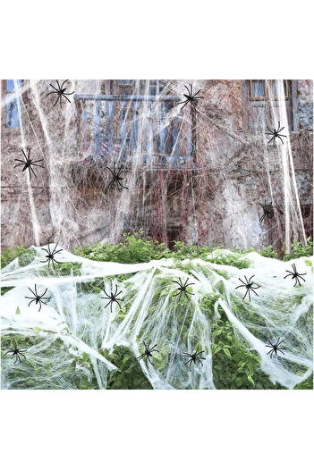 KATELUO Set of 2 webs, 40 spiders and 12 bat stickers Kateluo, cotton/plastic, black/white