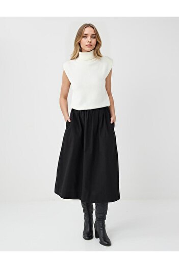 Jimmy Key Black 100% Cotton Regular Waist Woven Midi Skirt