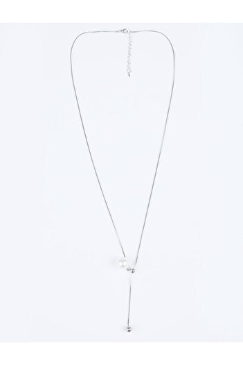 Jimmy Key Silver Color Metal Ball Detailed Adjustable Necklace with Pearls