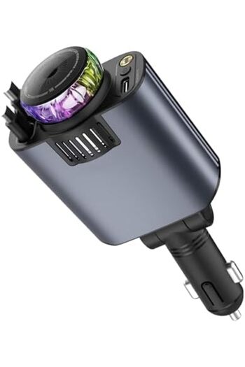 Generic 5-in-1 Car Charger with Air Freshener, Star light, Retractable Cables USB-C & iOS, 3 Perfume Bottle