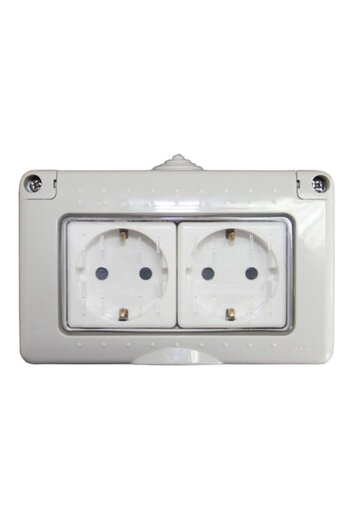 Elvon Double Socket with Hydro Membrane, IP55, Gray Color