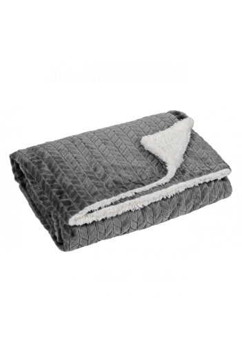 OEM Decorative soft blanket with two sides, faux sherpa fur, size 160 x 130 cm, White/Gray
